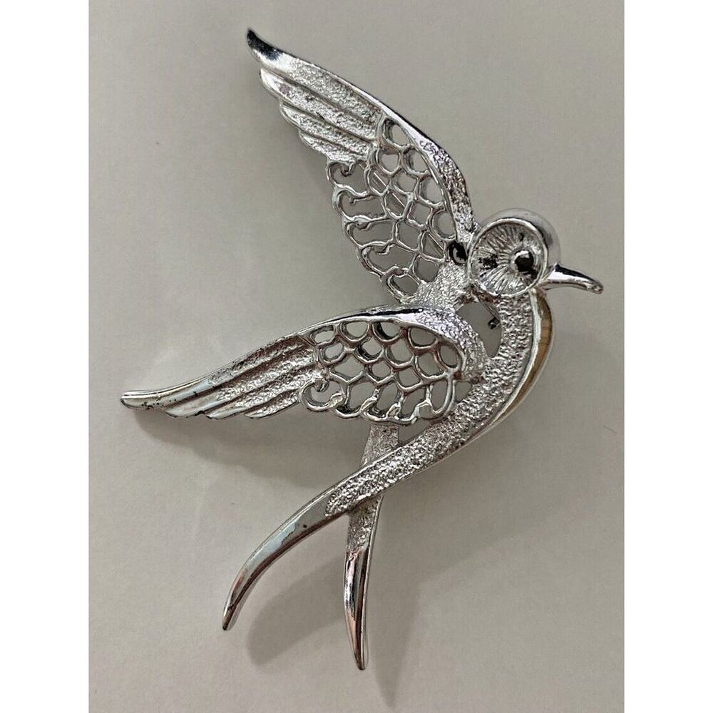 Vintage Signed Sarah Coventry Silver Tone Bird Brooch SKU PB75